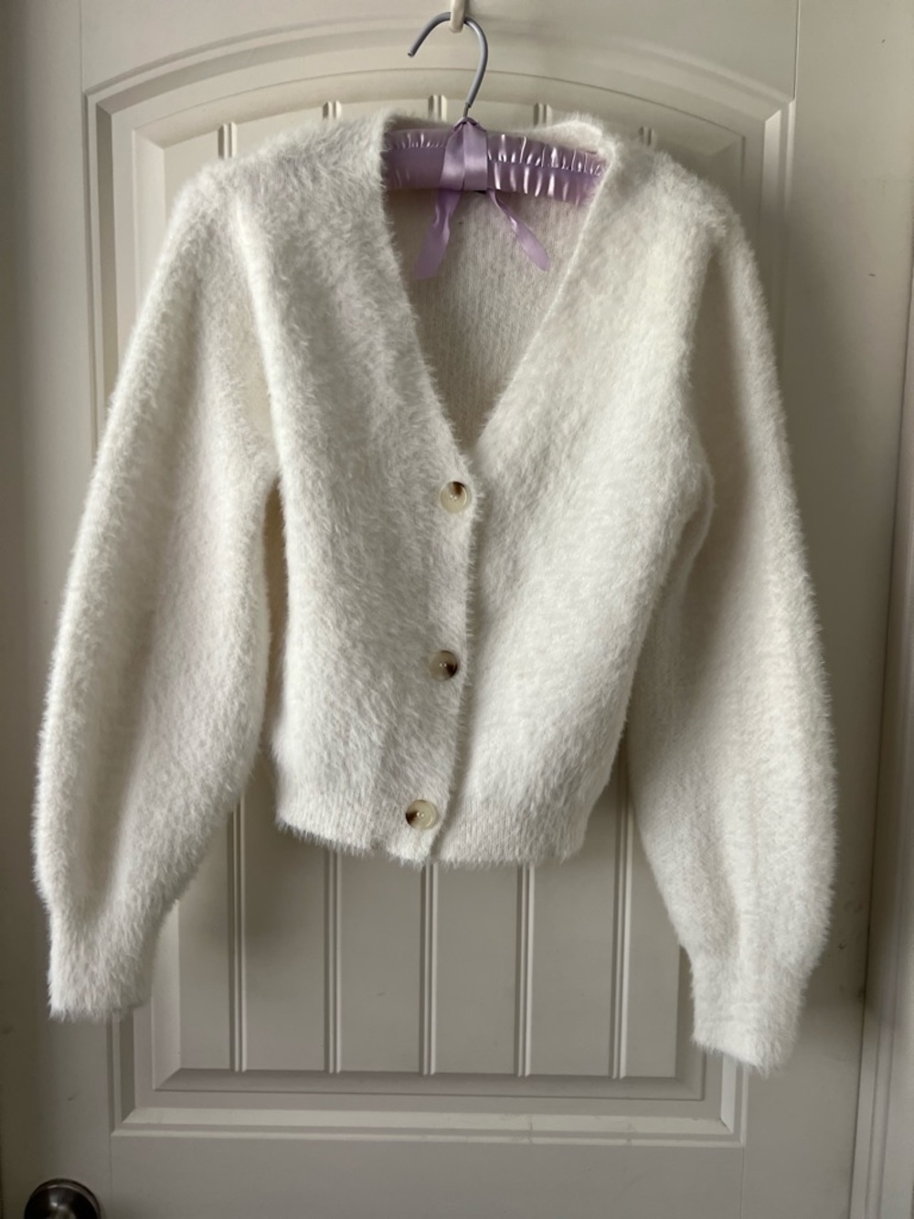 Willow & Wind Fuzzy White V-Neck Cardigan